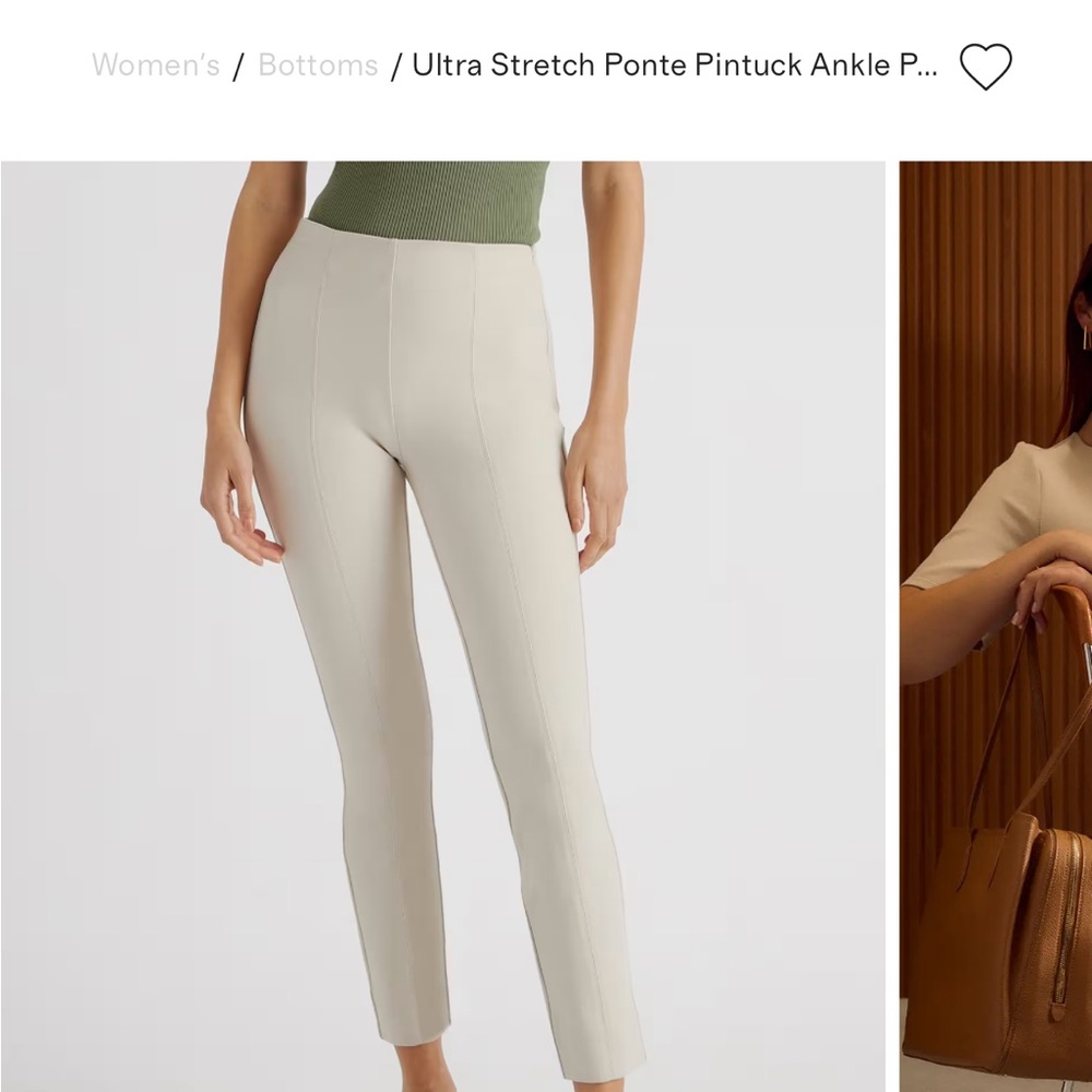 Quince Ultra Stretch Ponte Pintuck Ankle Pant in Ecru